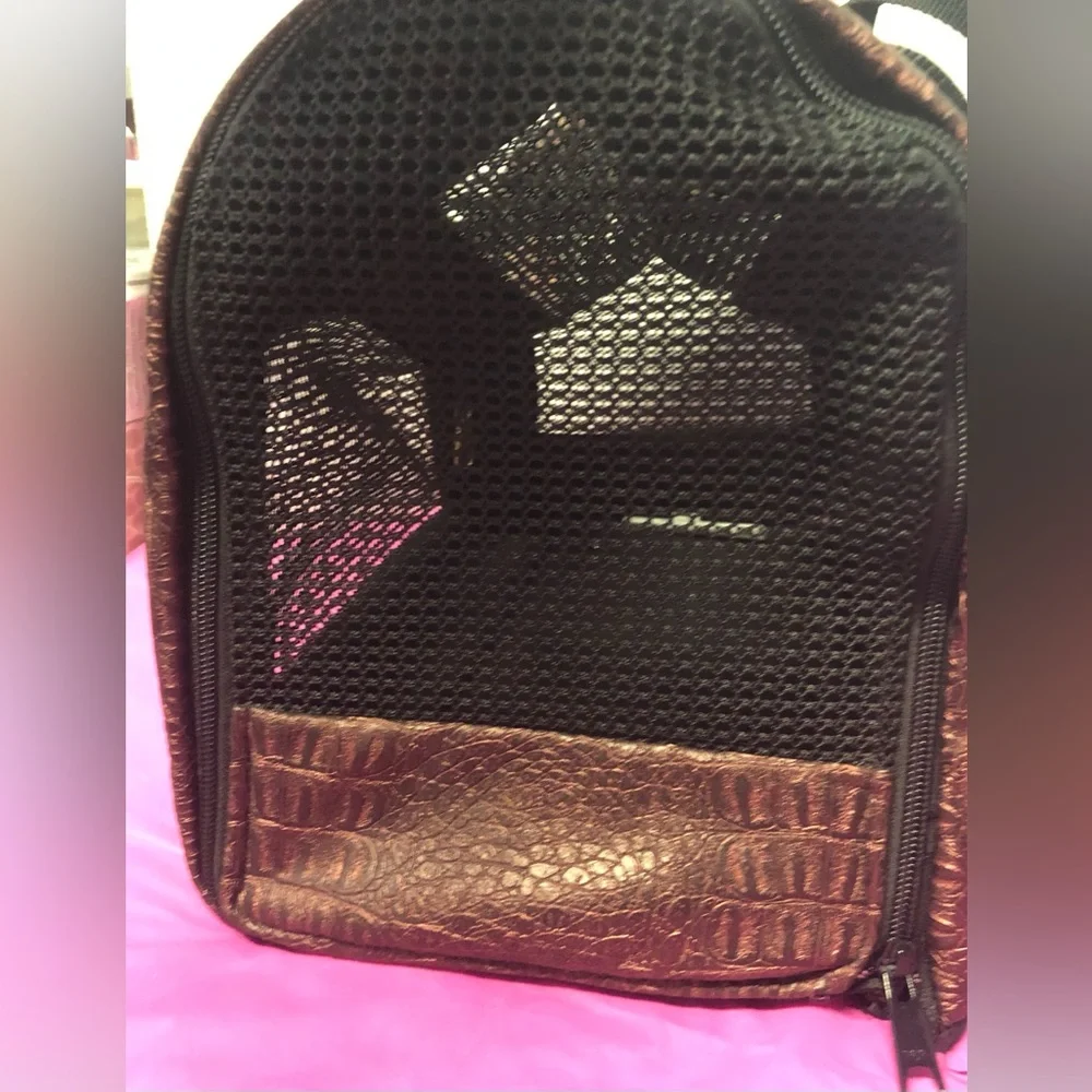Pet Carrier Tote Bag Metallic Brown Croc-Embossed Finish Dog Cat Bunny GuineaPig